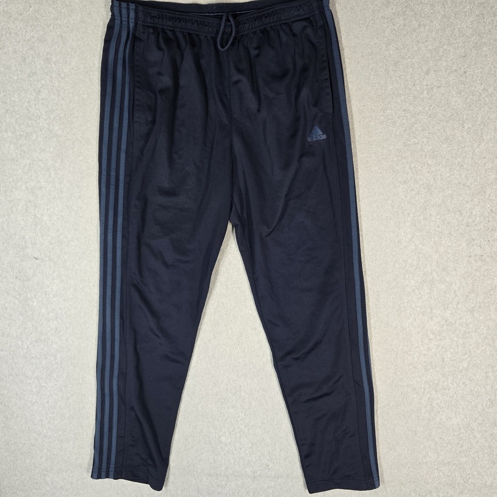 Adidas Men Activewear Pants XL Navy Blue Track Tapered Logo 3 Stripes 30" Inseam